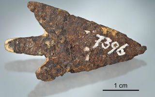 A brown, rocky-looking arrowhead is seen.
