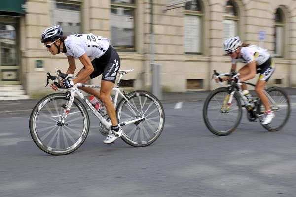 Cath Cheatley travels at speed through the streets of Wellington