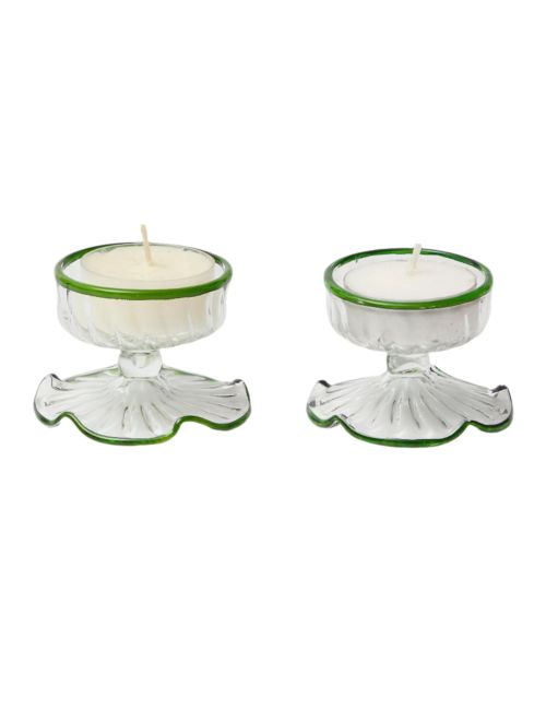 Green Rimmed Tealight Holders (set of 2)
