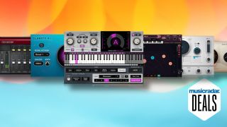 A selection of Waves audio plugins on a colourful background