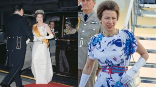 The Queen and Princess Anne wearing long gloves at different occasions