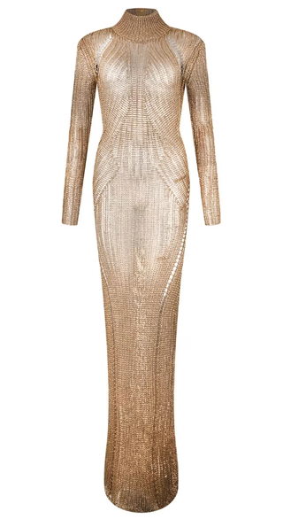 Tom Ford gold sweater dress worn by Jennifer Lopez