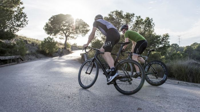 Baden Cooke and BikeRadar's Jamie Beach riding the new Factor One