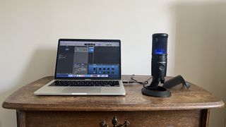 Audio Technica AT2020USB-XP on a small desk