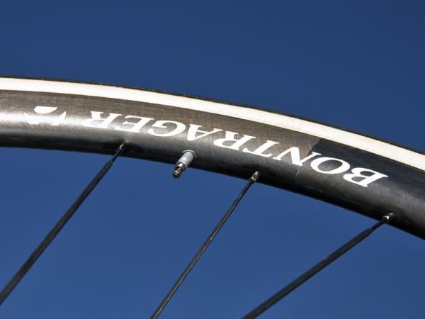 The new 36mm-deep Bontrager carbon wheels feature a very wide profile and a particularly blunt nose.