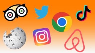 7 of the best 21st century logos on an orange gradient background