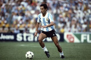 Osvaldo Ardiles on the ball for Argentina against Brazil at the 1982 World Cup.