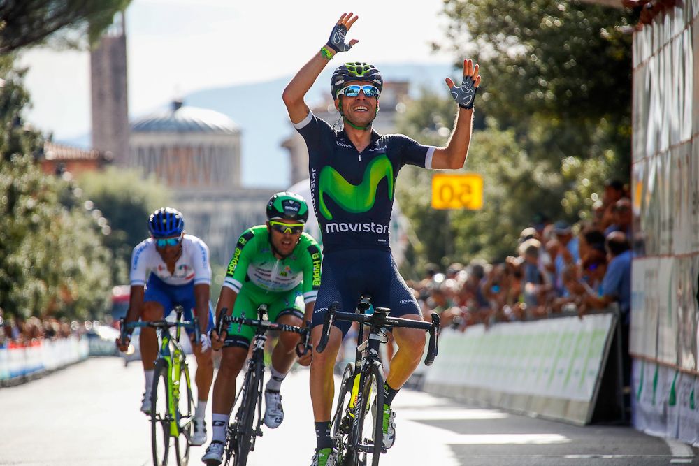 Giovanni Visconti (Movistar) celebrates his Toscana stage win