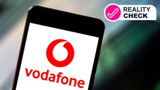 A mobile phone showing the Vodafone logo
