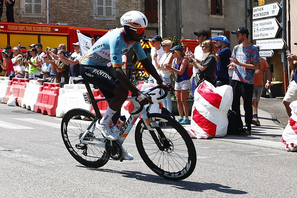 Eritrean Biniam Girmay of NSN Cycling Team pictured in action during stage 13 of the 2026 Tour de France cycling race, a stage of 205km from Dole to Belfort, on Friday 17 July 2026. The 113th edition of the Tour de France starts on Saturday 4 July in Barcelona, Spain, and will finish in Paris, France on the 26th of July.BELGA PHOTO POOL LUCA BETTINI (Photo by POOL LUCA BETTINI / BELGA MAG / Belga via AFP)