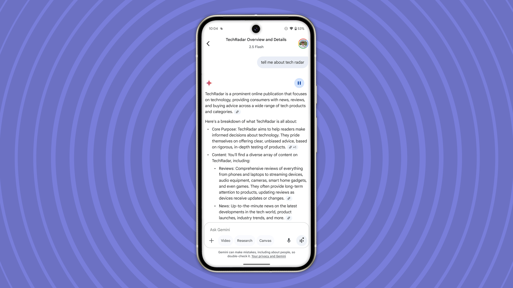 Gemini in use on Android