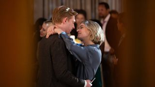 Domhnall Gleeson and Chelsea Frei in "The Paper"