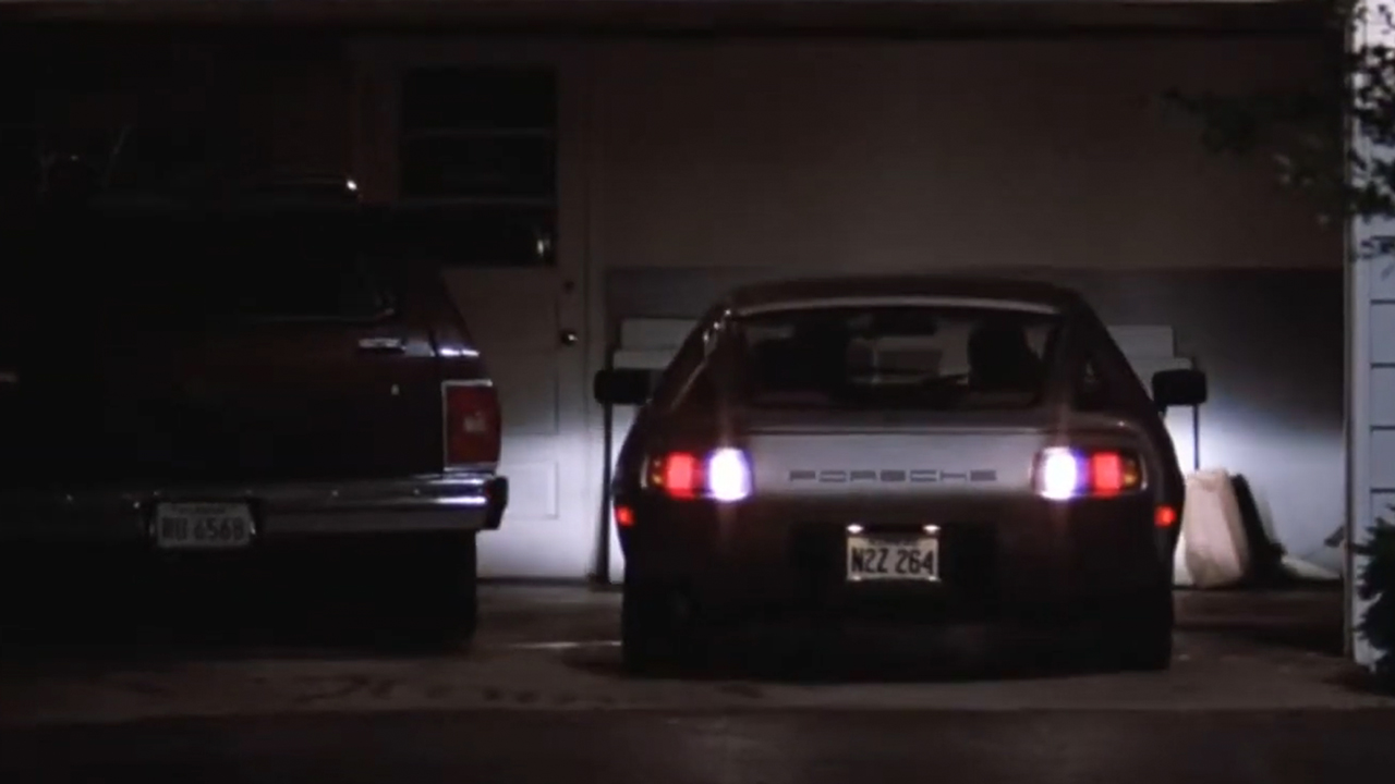 A Porsche backing out of a garage in Risky Business