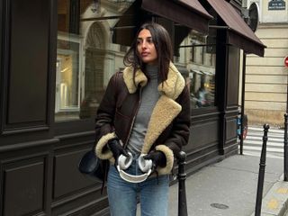 Salome Mory in a shearling Acne Studios jacket