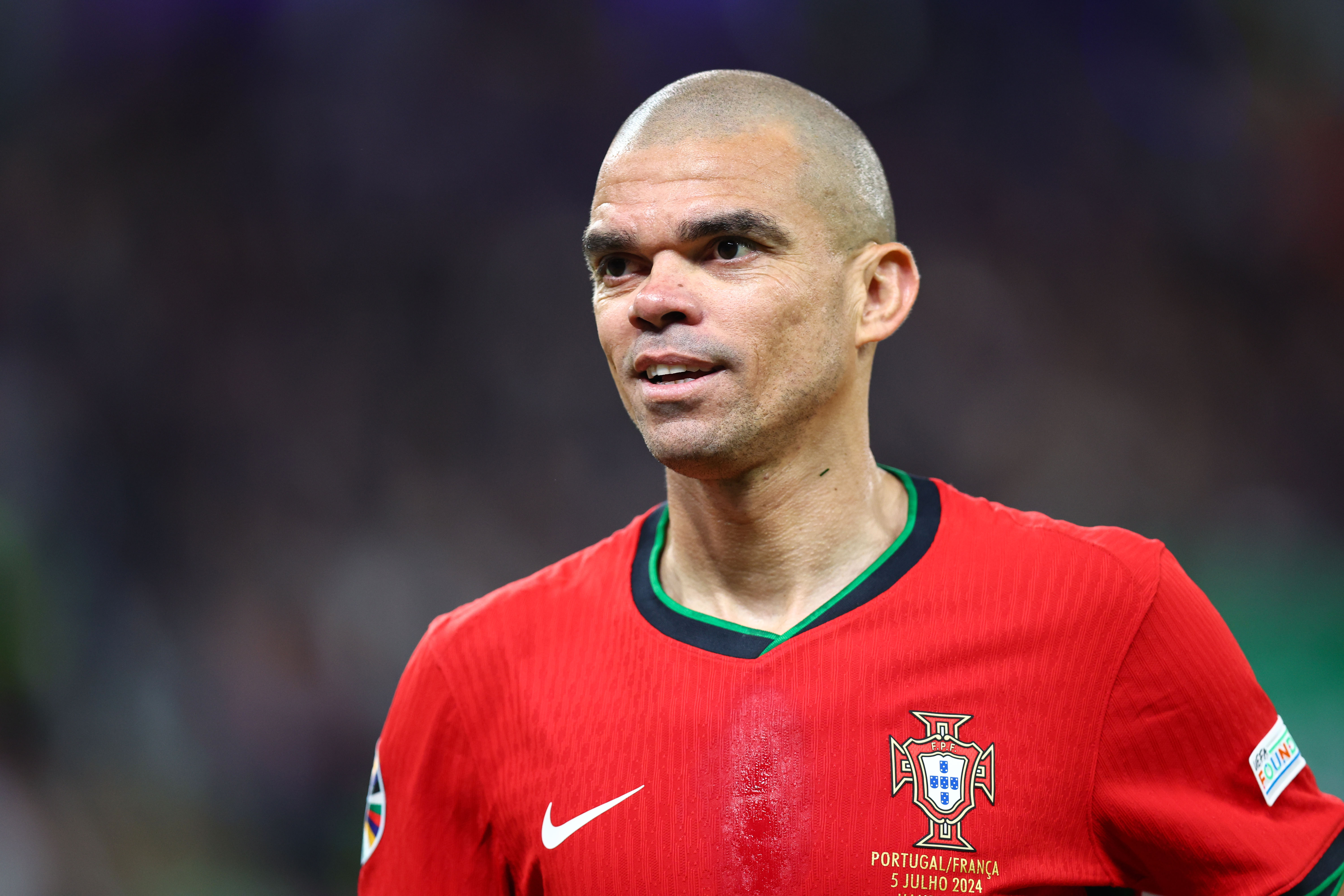 Pepe in action for Portugal against France at Euro 2024.