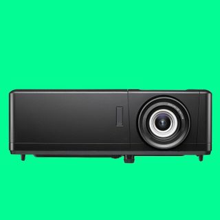 Optoma UHZ55 gaming projector on a colourful background