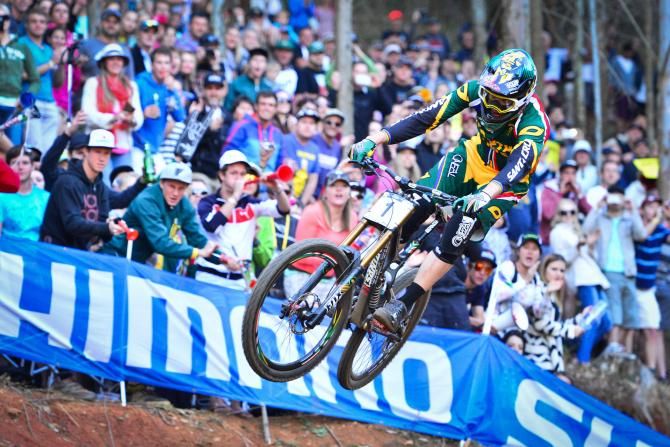South African hero Greg Minnaar hits the final jump on his way to claiming the gold medal and World Championship title