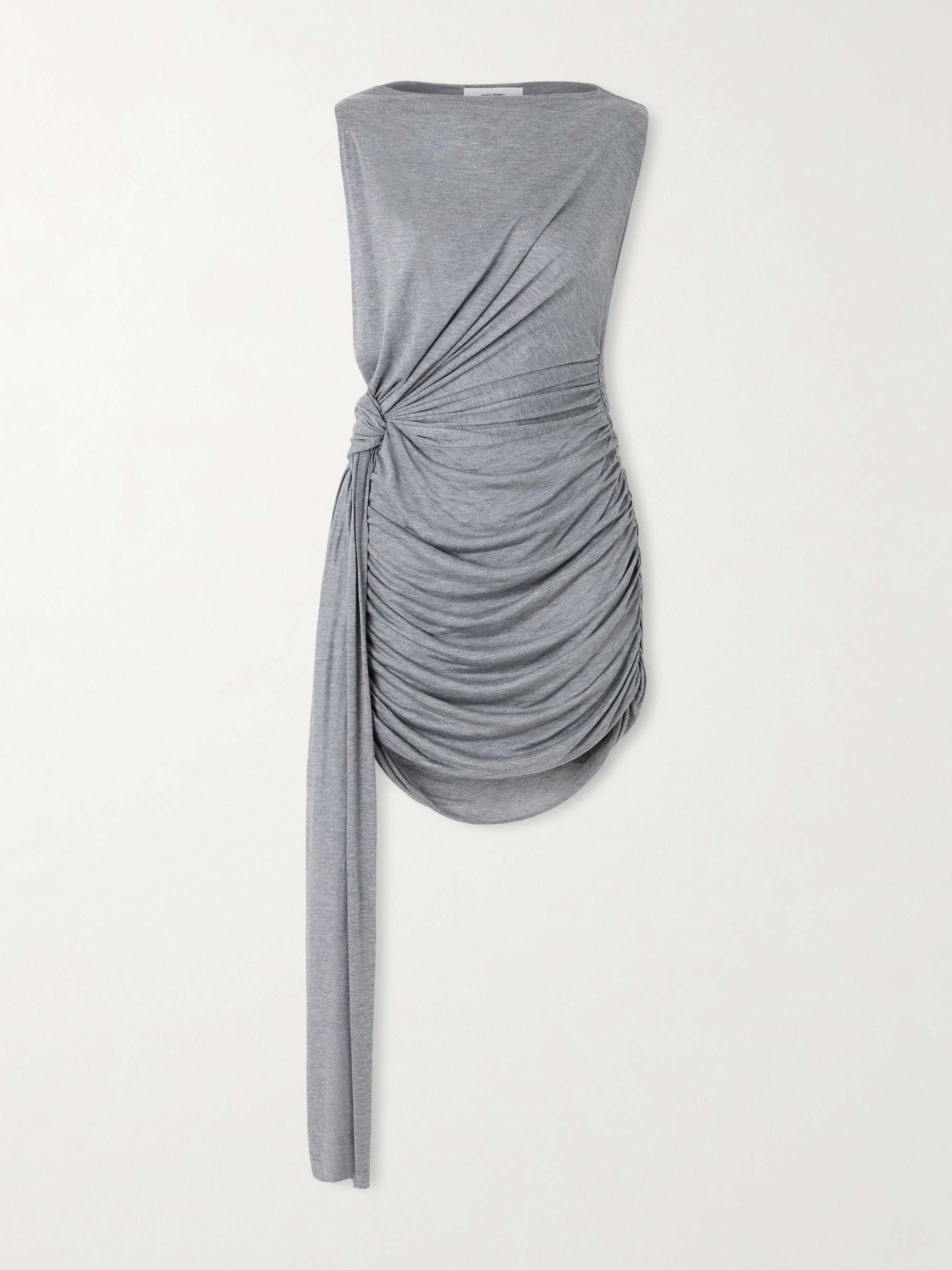 Knotted Draped Ruched Jersey Mini Dress
