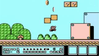 Best NES games: Mario jumping towards a floating block in the game Super Mario Bros 3.