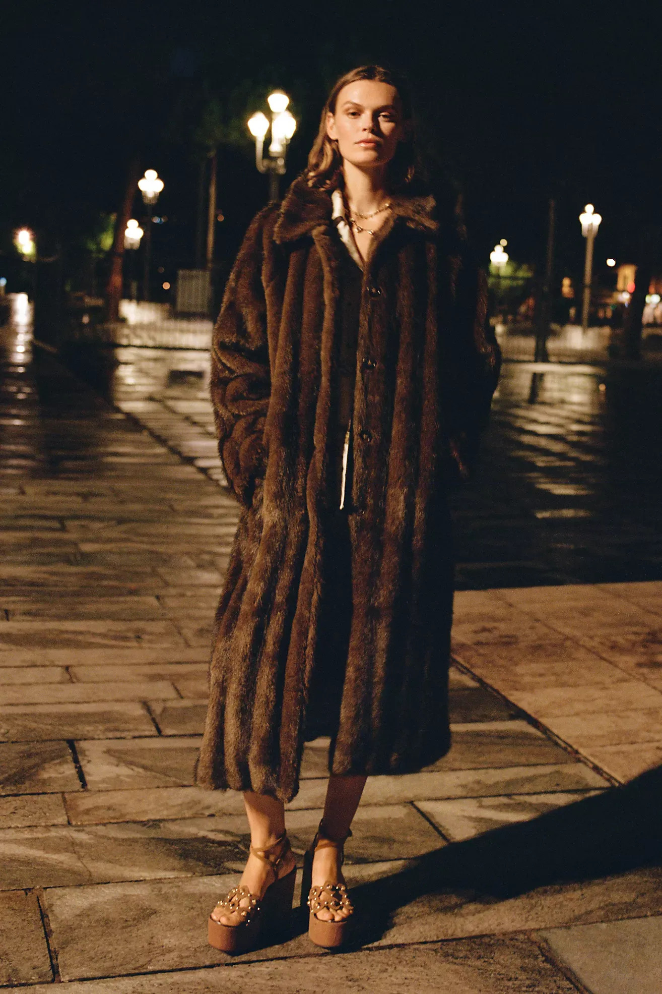 Maeve Faux Fur Channeled Long Coat