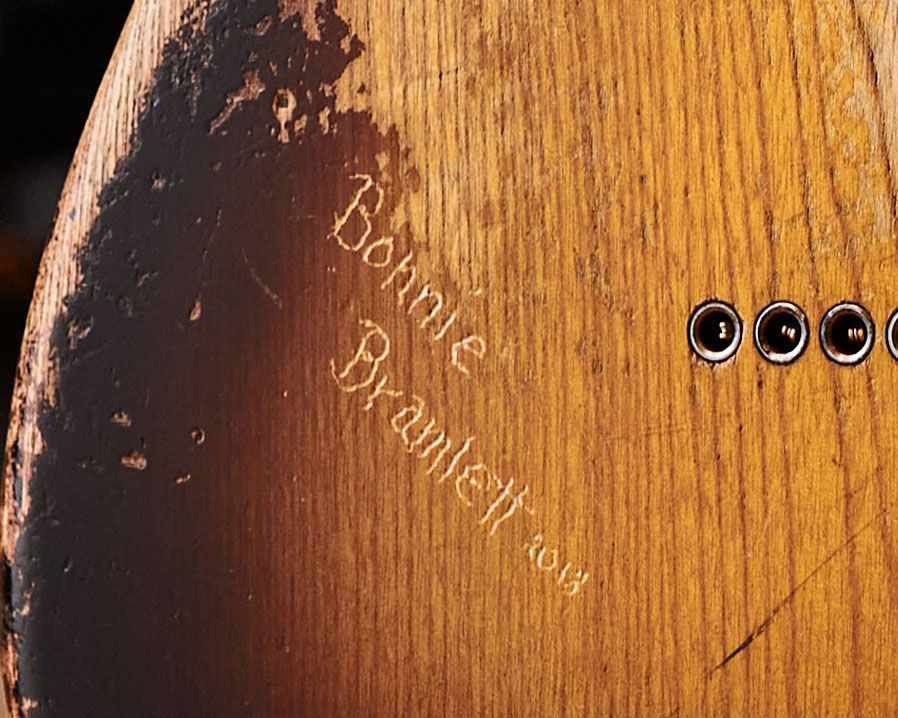 Bonnie Bramlett&rsquo;s signature carved into the back of Joe&rsquo;s &rsquo;55 Strat