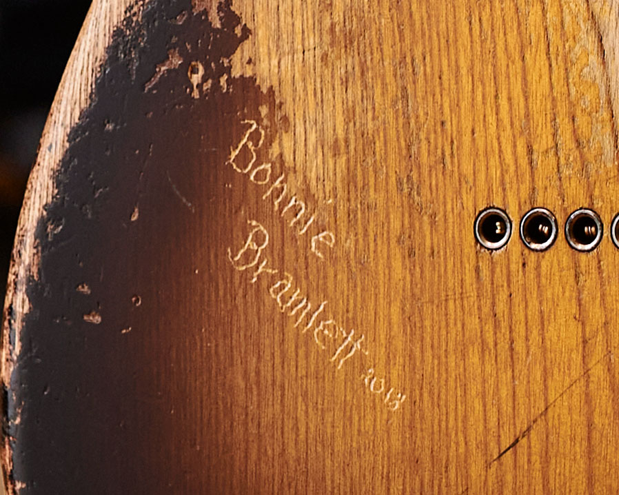 Bonnie Bramlett’s signature carved into the back of Joe’s ’55 Strat