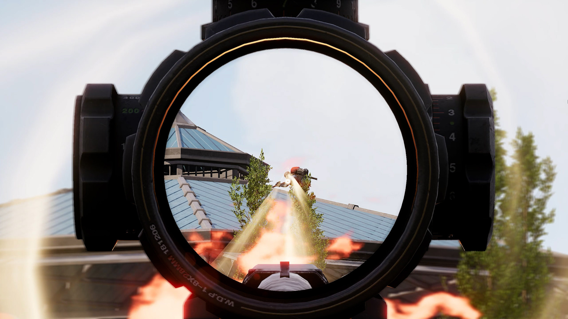 aiming down an ACOG scope in Super People