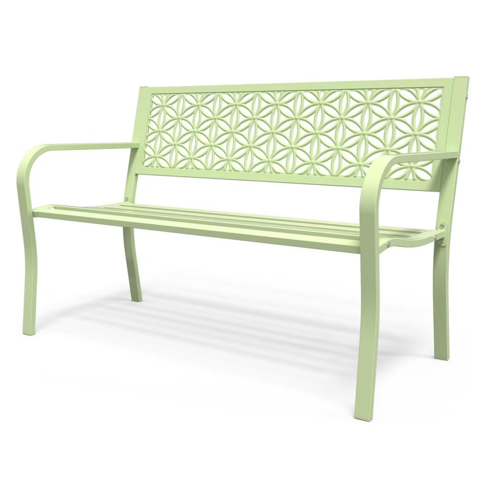 a green garden bench