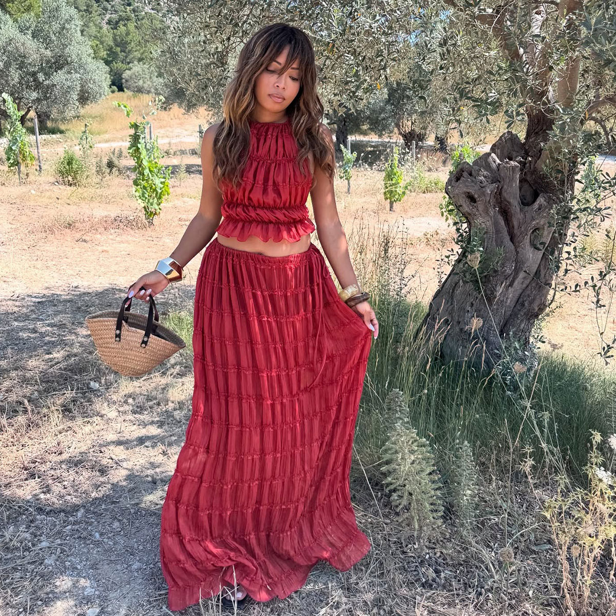@slipintostyle outfit picture in red matching tiered set