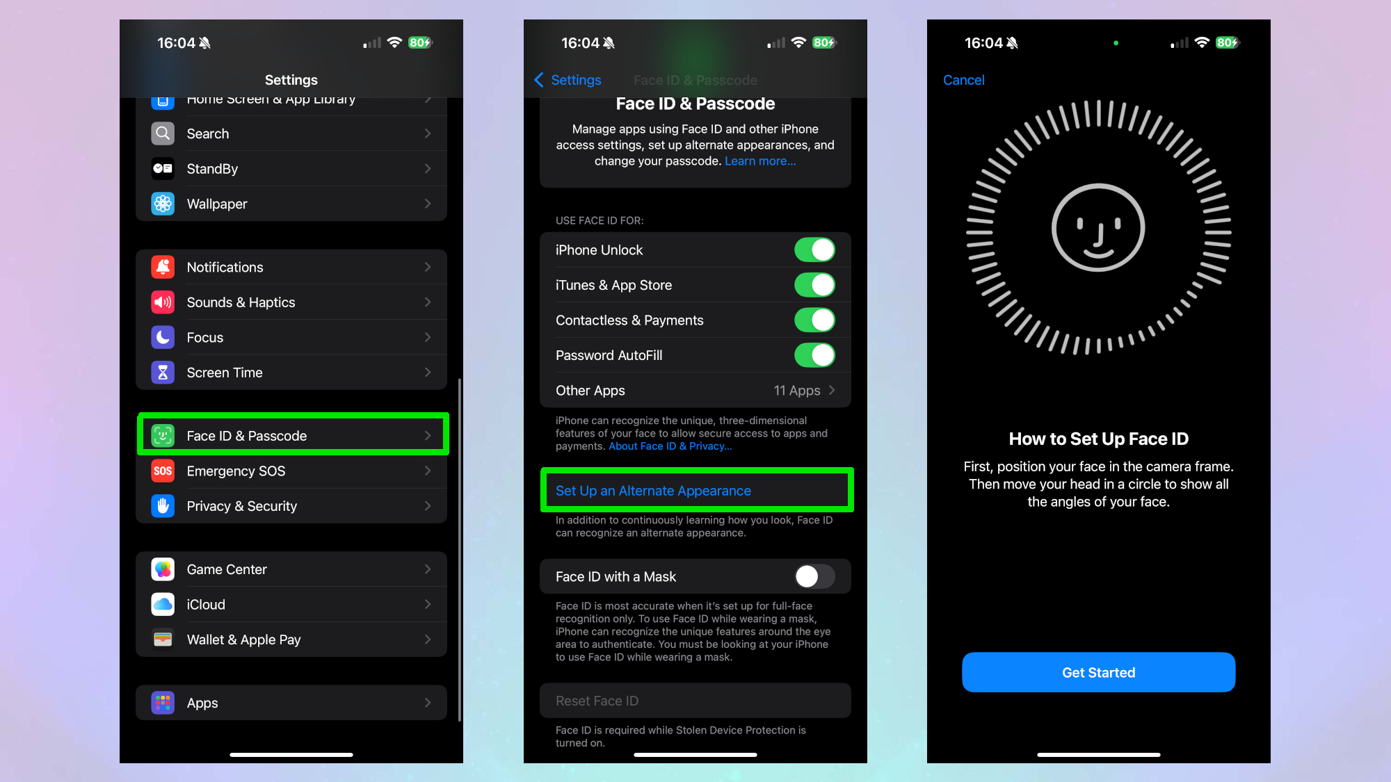 Alternative Face ID setup