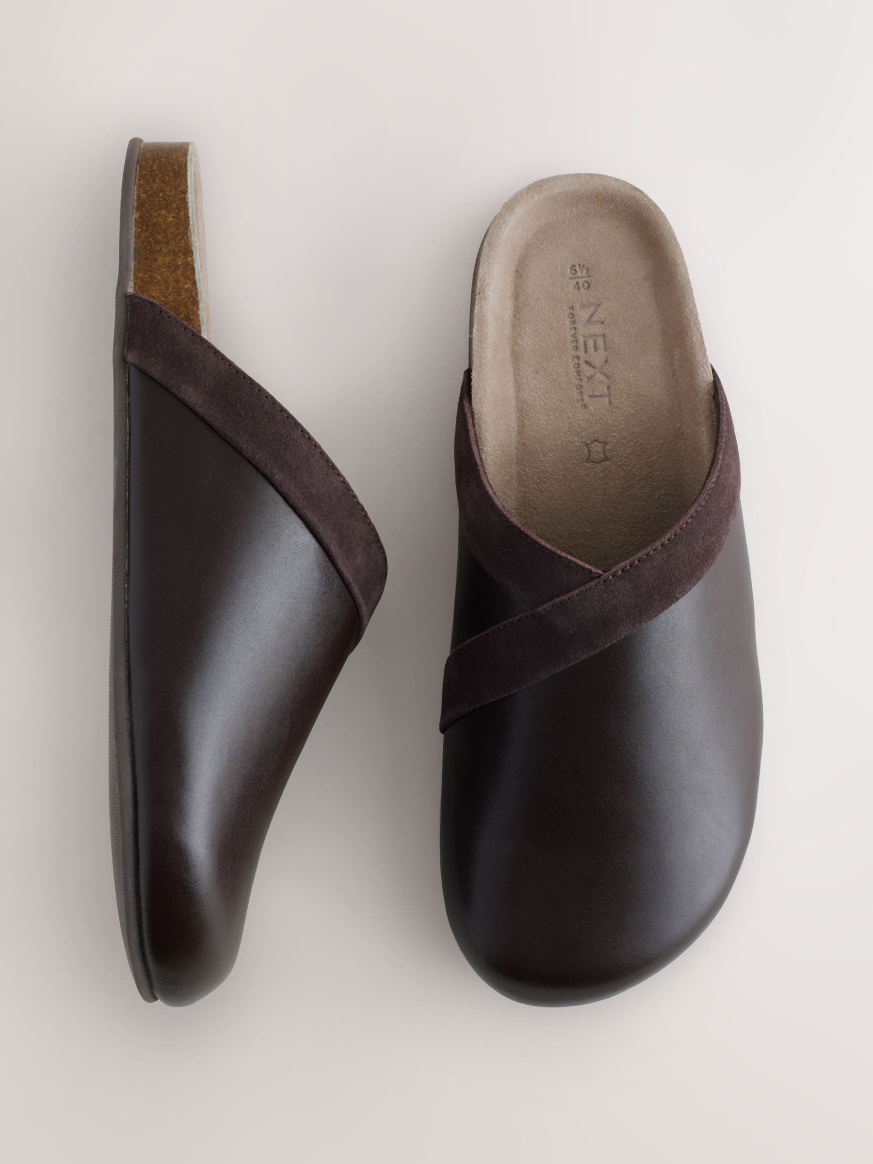 Chocolate Brown Forever Comfort&reg; Leather Clean Footbed Clogs