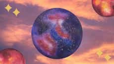 astrology symbols, stars and planets on a sunset background