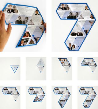 Designed by Thomas Pavitte to promote television shows on the TVNZ 7 network, this innovative triangular brochure unfolds to form the shape of the company’s logo