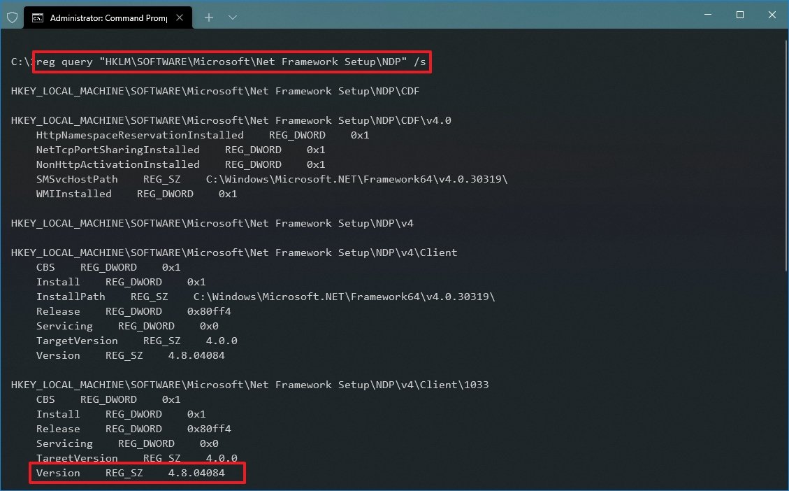 Command Prompt check dotnet version command