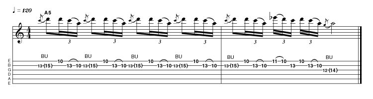 This nifty move between a bent note and rapid pull-off requires both precision and stamina, so be patient when building it up to both the necessary speed and duration.