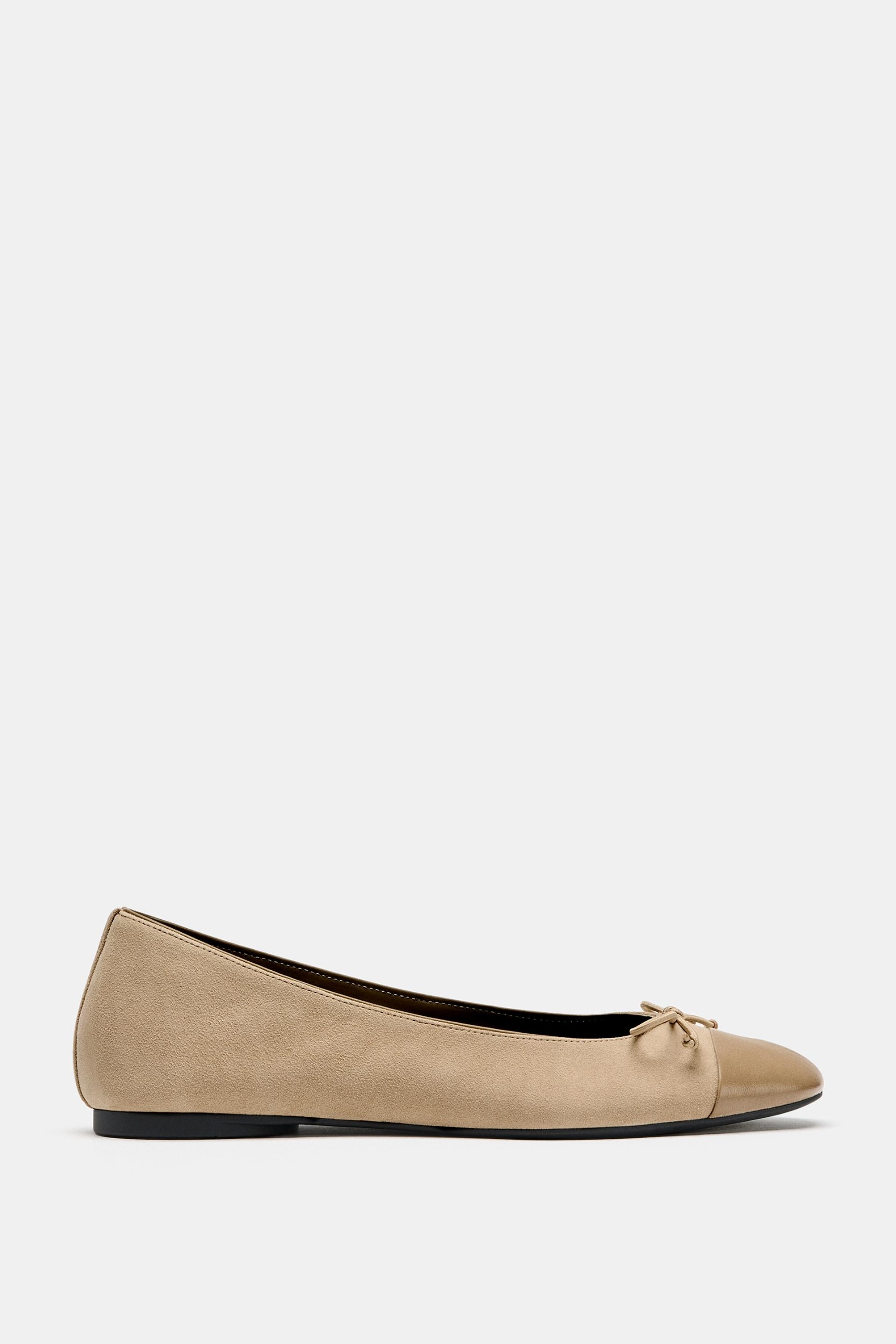 Contrasting Leather Ballet Flats - Beige - 5
