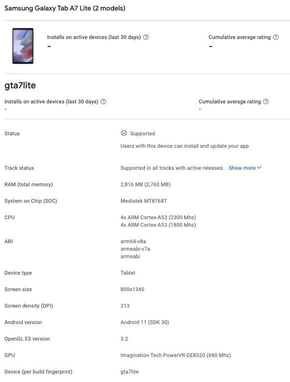 Samsung Galaxy Tab A7 Lite Lte Google Play Console
