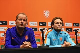 The Netherlands Coach Danny Blind (L) and Daley Blind talk during a press conference prior to the International Friendly match against England at Wembley Stadium on March 28, 2016 in London, England. (Photo by Shaun Botterill/Getty Images)