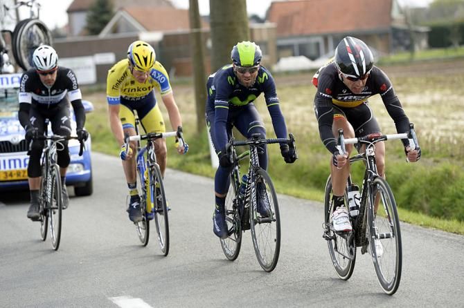 Stijn Devolder (Trek Factory Racing) leads Alejandro Valverde (Movistar) and Nicki Sorensen
