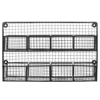 MyGift black metal mesh tea box rack with eight open top compartments