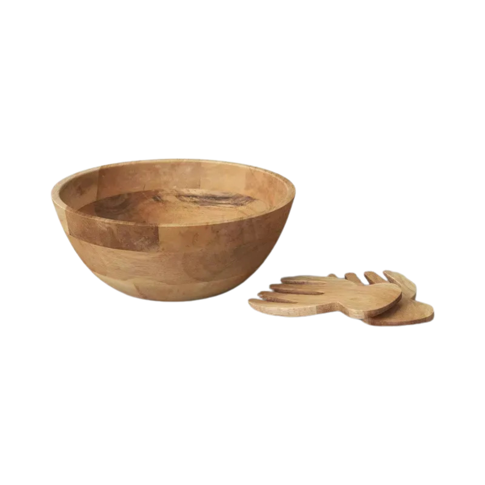 3pc Wood Salad Bowl Set With Utensils - Threshold™: Large Round Serving Bowl, Natural Brown, Fsc Certified