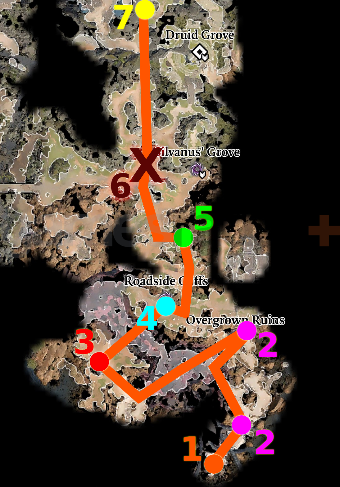 Mapa obszaru startowego i kluczowych lokacji w grze Baldur's Gate 3