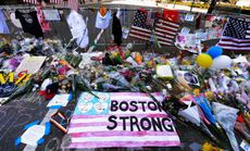 A makeshift memorial for victims near the site of the Boston Marathon bombings. 