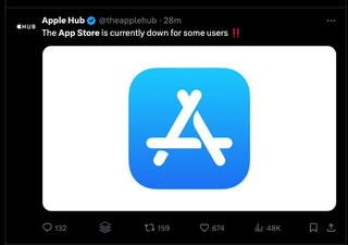 An X user's report of the App Store being down