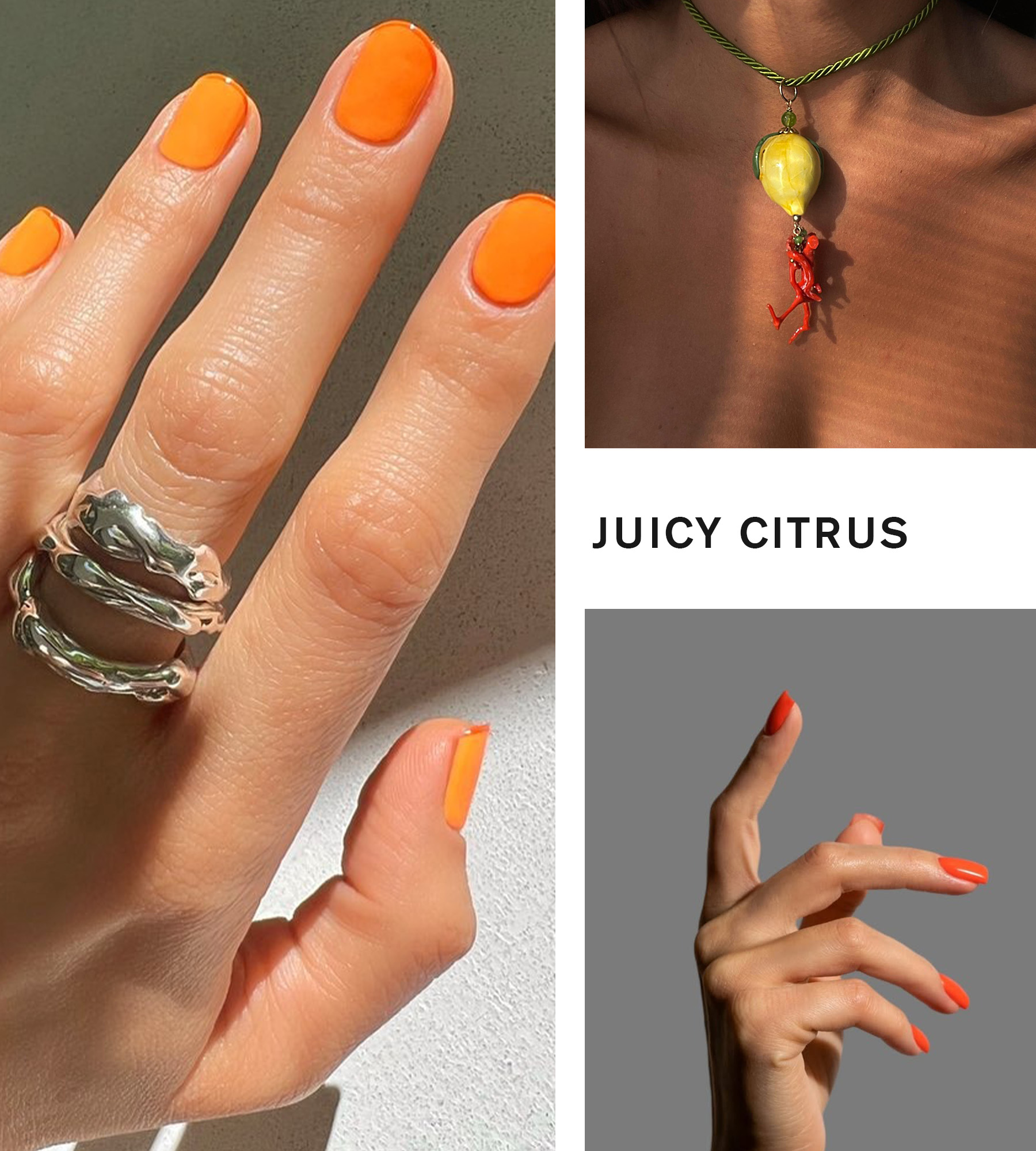 Collage of the juicy citrus summer nail trend