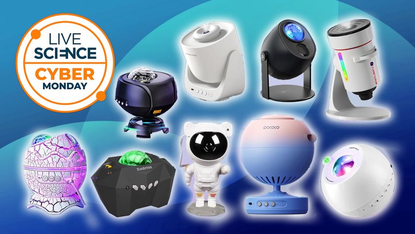 star projectors on a blue background