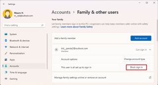 Block family account on Windows 11