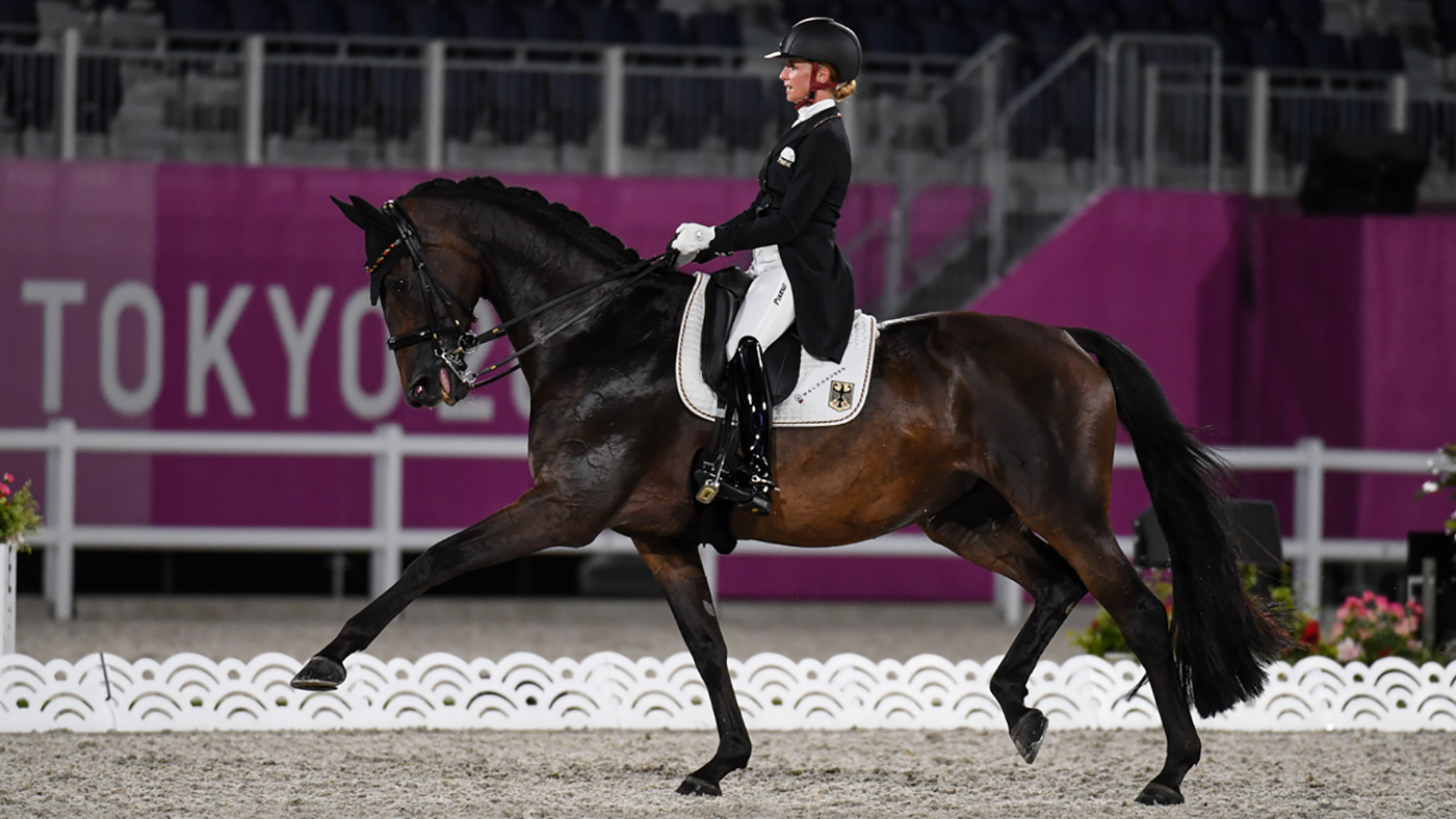 Jessica von Bredow Werndl riding TSF Dalera in the Tokyo Olympics grand prix dressage