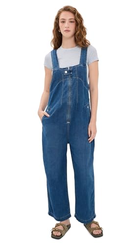 Free People Women's Jude Denim Overalls, Mid Indigo, L