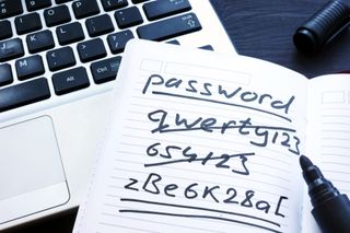 A list of poorly-constructed passwords on a notepad